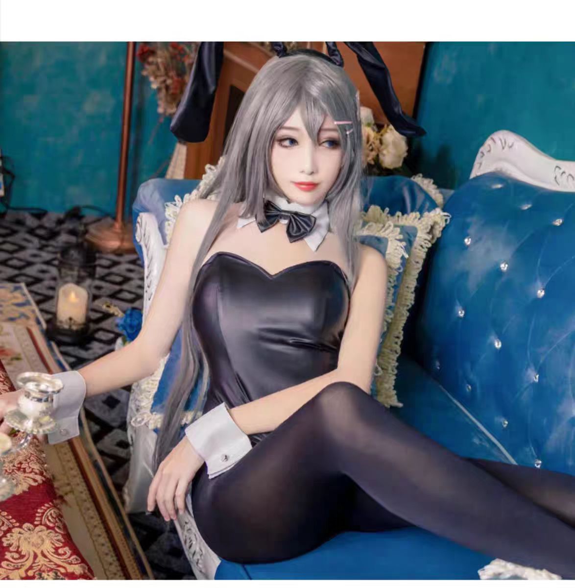 Anime Cosplay Girls - セクシーなバニーガール桜島麻衣コスプレ衣装ジャンプスーツバニーセンパイ桜島麻衣コスプレフェイクレザーウサギボディスーツ女性