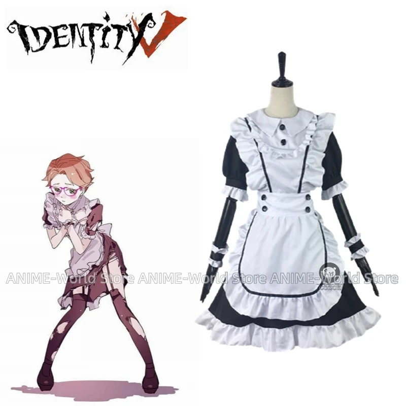 Anime Cosplay For Black Guys - 男性と女性のための幸運なguyコスプレコスチューム、ゲームID v、v、ユニセックス、カフェ、黒、ドレス、エプロン、手首、弓