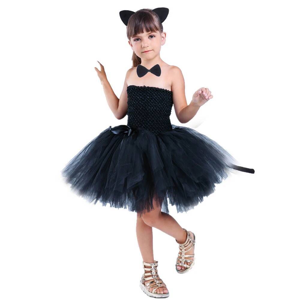 Anime Cosplay Toddler - かわいい黒猫チュチュドレス女の赤ちゃんの誕生日ドレス幼児子供ハロウィン衣装子供動物コスプレ衣装ソリッドブラック