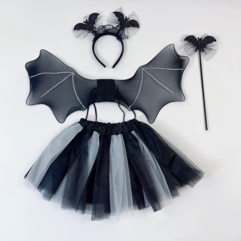 Anime Cosplay Toddler - 蜘蛛の巣子供コスチュームセットバットウィングヘッドバンド魔法の杖コスプレ衣装軽量通気性ハロウィン子供スカート幼児