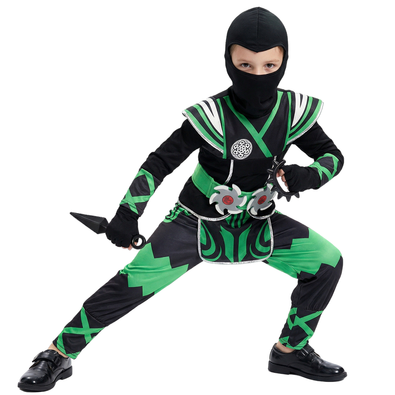 日本の忍者コスチュームセット 子供用 グリーンサムライドレス - Anime Cosplay To Buy のレビューと価格