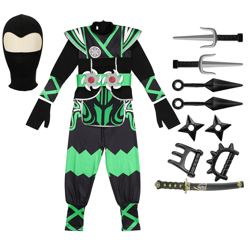 日本の忍者コスチュームセット 子供用 グリーンサムライドレス - Anime Cosplay To Buy のレビューと価格