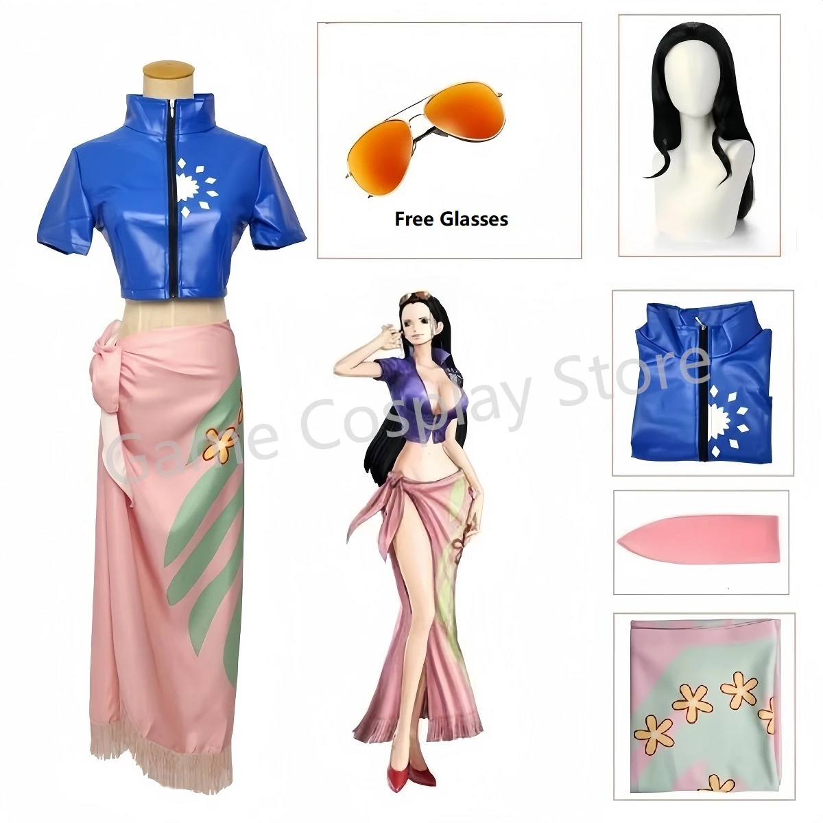 ニコ・ロビンコスプレ衣装ドレス衣装アニメ衣装メガネかつらスー - Anime Cosplay Yor のレビューと価格