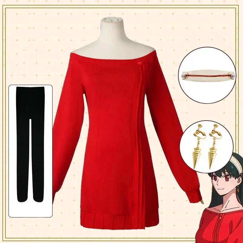 Yor Forger コスプレ ロング レッド ニット セー - Anime Cosplay Yor のレビューと価格