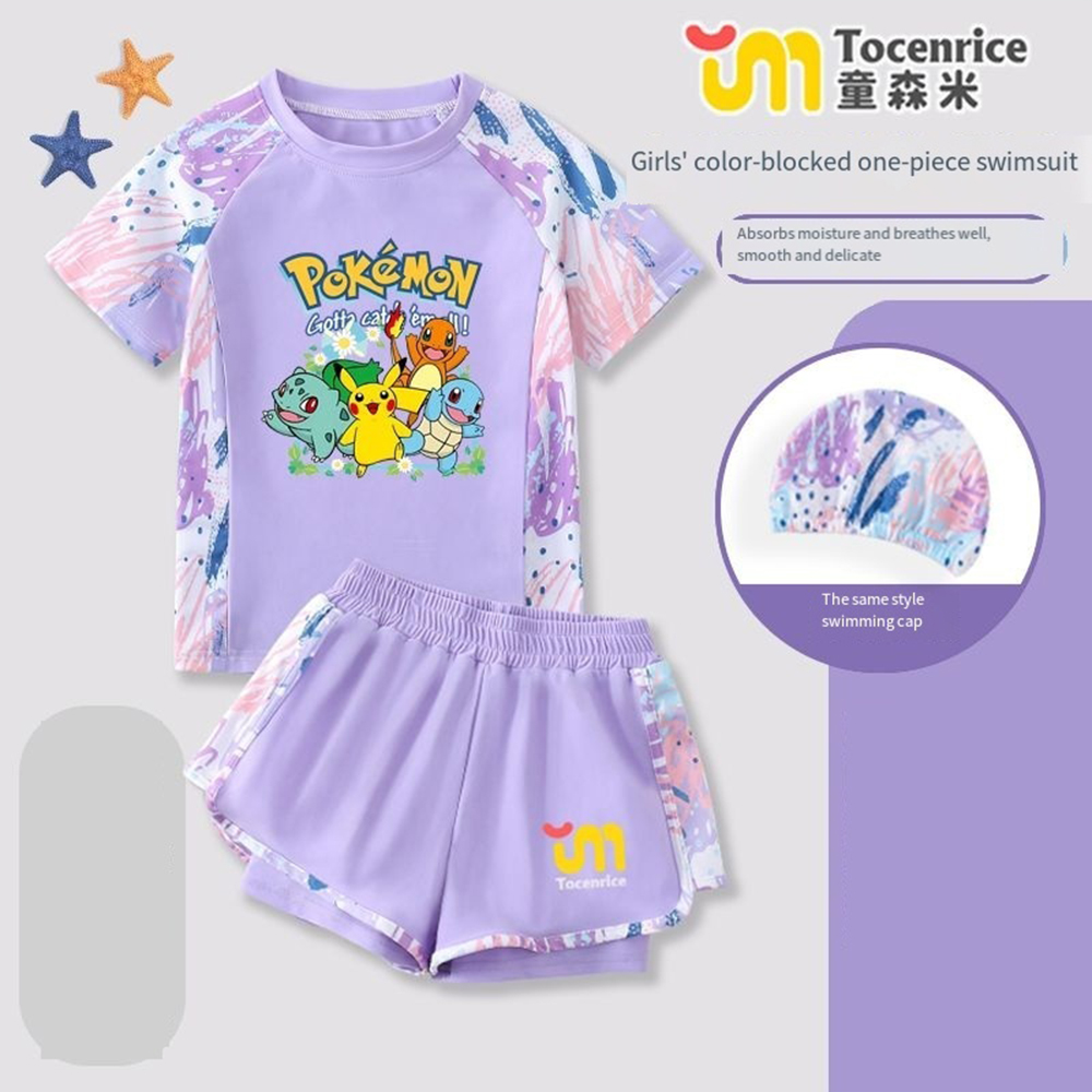 かわいいポケモンピカチュウキッズガールズ水着セット半袖トップ - Anime Cosplay Toddler のレビューと価格