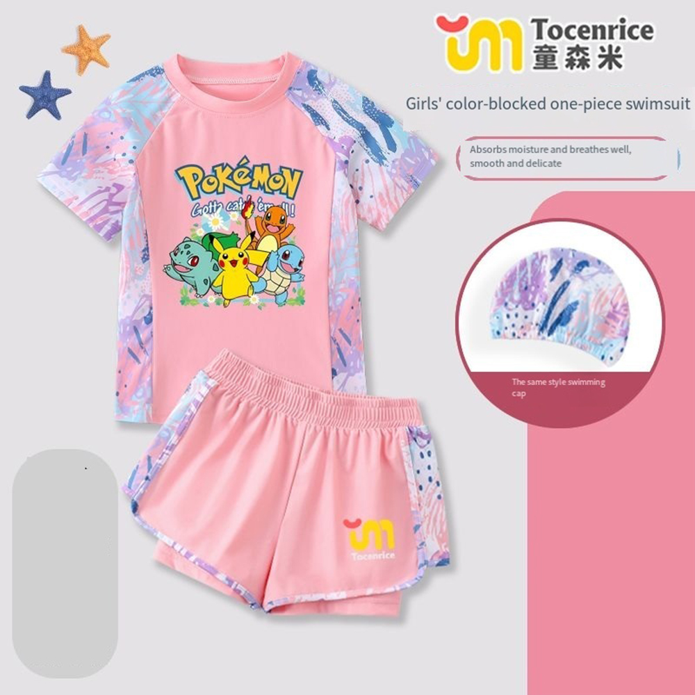 かわいいポケモンピカチュウキッズガールズ水着セット半袖トップ - Anime Cosplay Toddler のレビューと価格